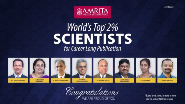 15 investigadores de Amrita incluidos en el 2% de los mejores científicos del mundo por Stanford